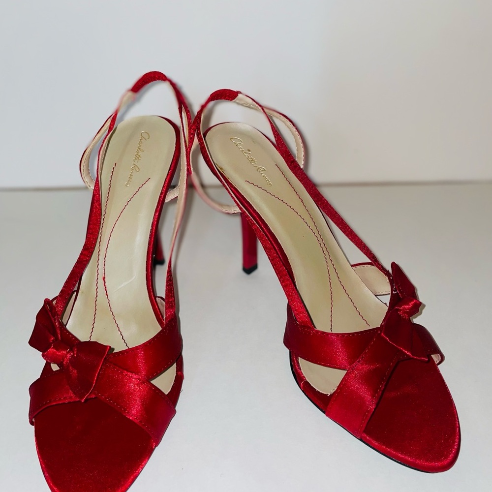 NEW Elegant Red Satin Slingback Heels